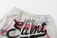 Saint Michael Graffiti Anime Graphic Collaged Sweat Shorts