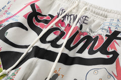 Saint Michael Graffiti Anime Graphic Collaged Sweat Shorts