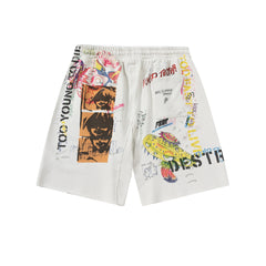 Saint Michael Graffiti Anime Graphic Collaged Sweat Shorts