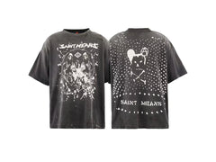 Saint Michael Graphic Skull & Stud Pattern Vintage T-Shirt