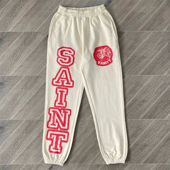 SAINT VANITY Pants - Letterprint American Casual Pure Cotton Long Pants