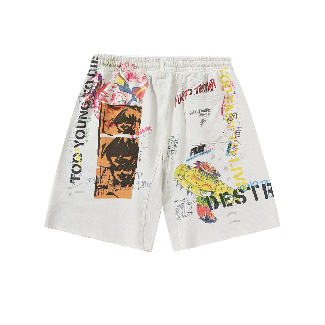Saint Michael Graffiti Anime Graphic Collaged Sweat Shorts