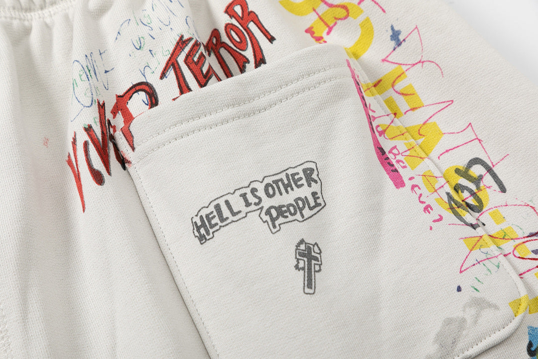 Saint Michael Graffiti Anime Graphic Collaged Sweat Shorts