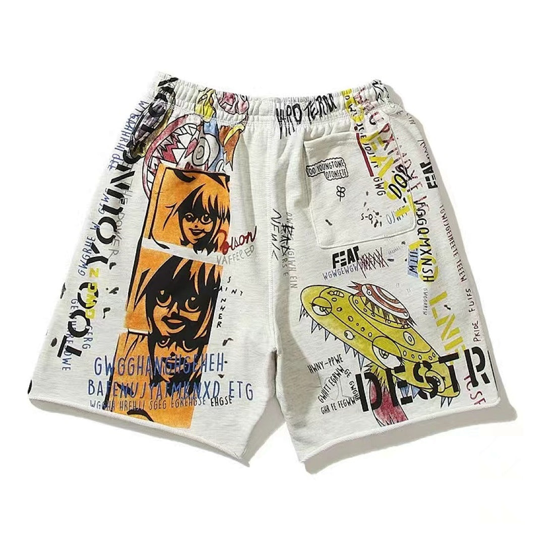Saint Michael Graffiti Anime Graphic Collaged Sweat Shorts