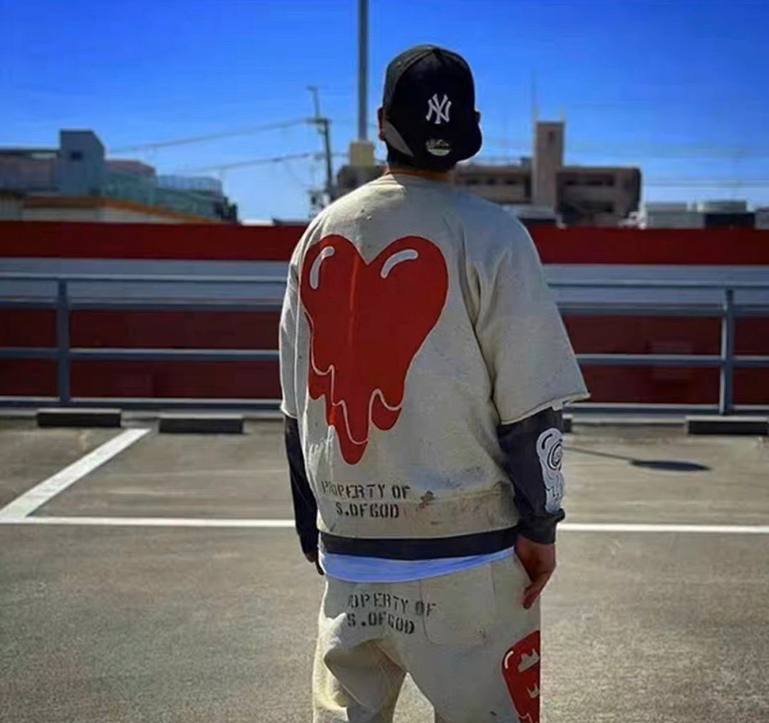 Saint Michael Dripping Heart & Lettering Graphic Sweat Shorts