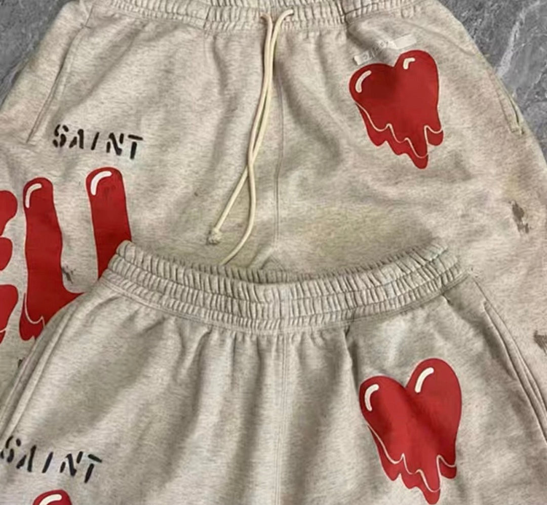 Saint Michael Dripping Heart & Lettering Graphic Sweat Shorts