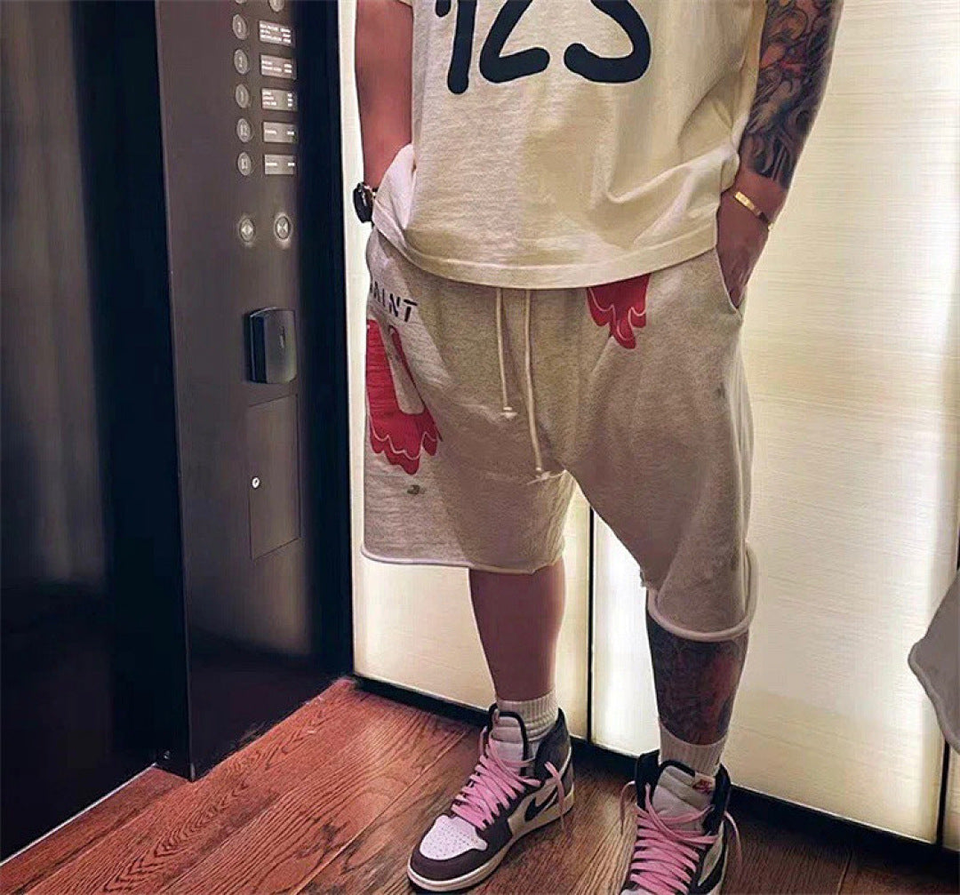 Saint Michael Dripping Heart & Lettering Graphic Sweat Shorts