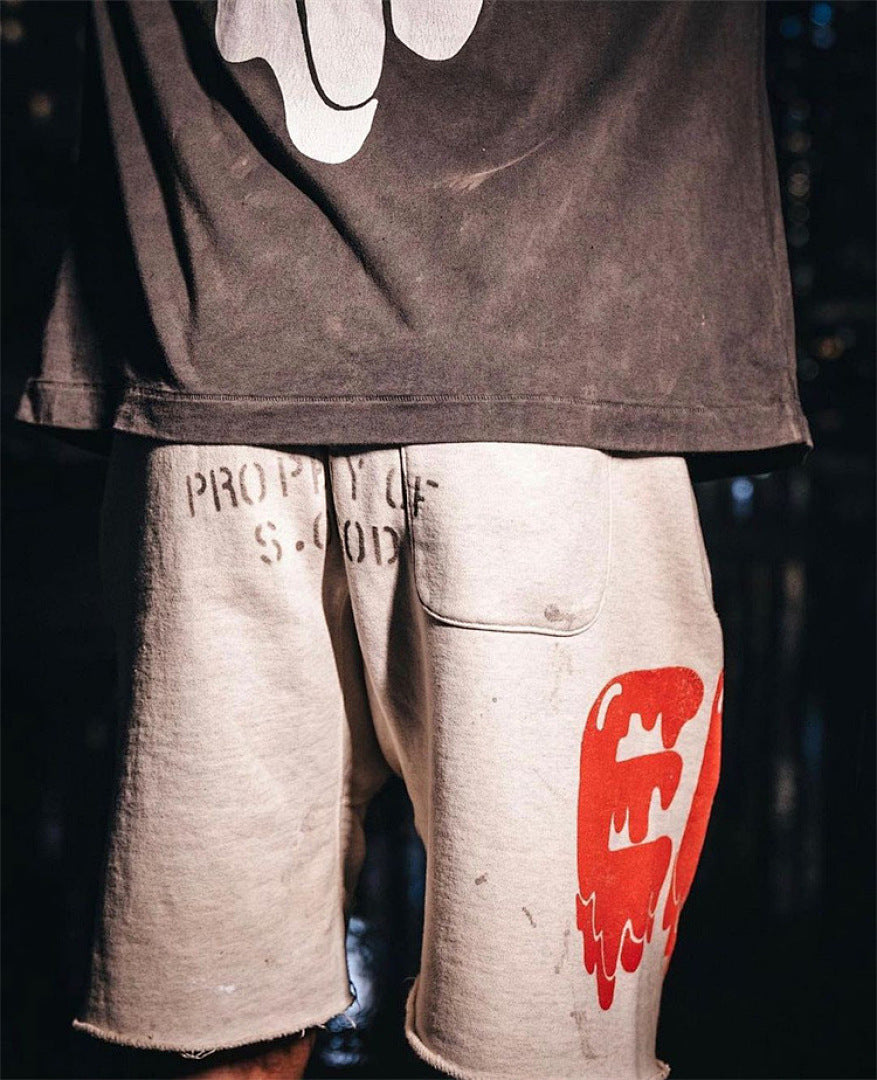 Saint Michael Dripping Heart & Lettering Graphic Sweat Shorts