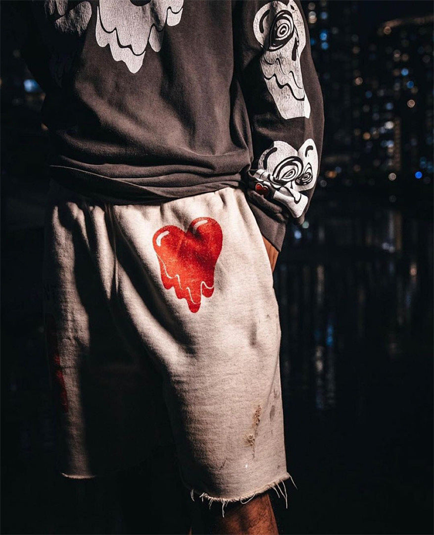 Saint Michael Dripping Heart & Lettering Graphic Sweat Shorts