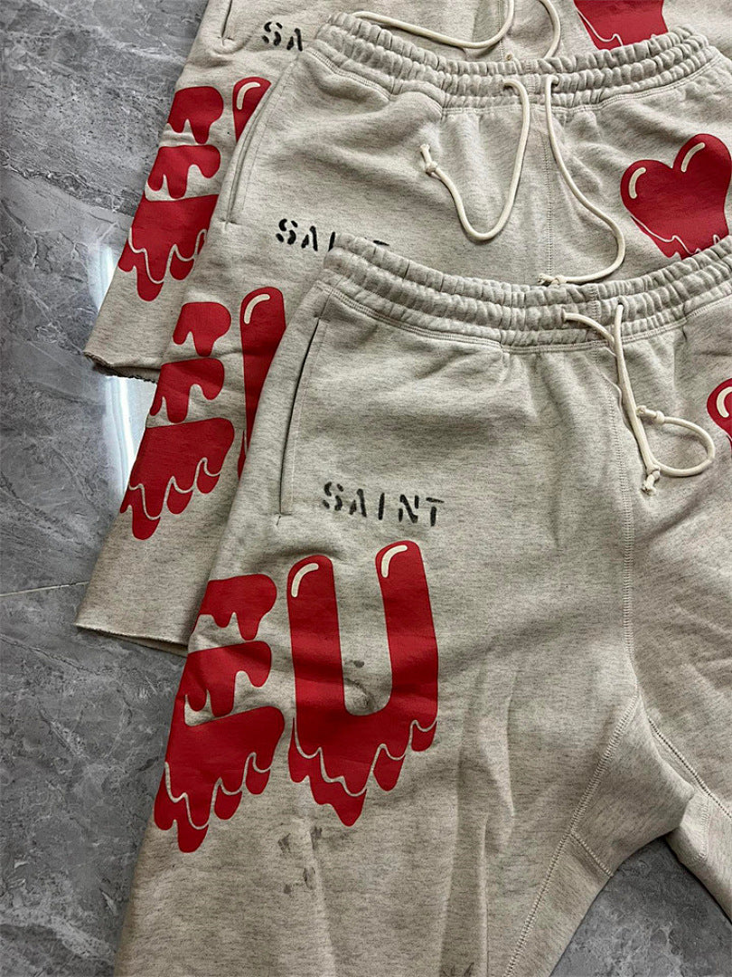 Saint Michael Dripping Heart & Lettering Graphic Sweat Shorts