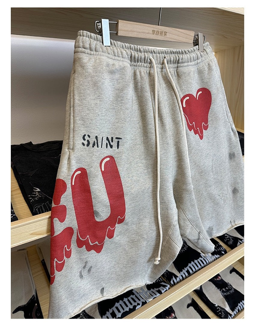 Saint Michael Dripping Heart & Lettering Graphic Sweat Shorts