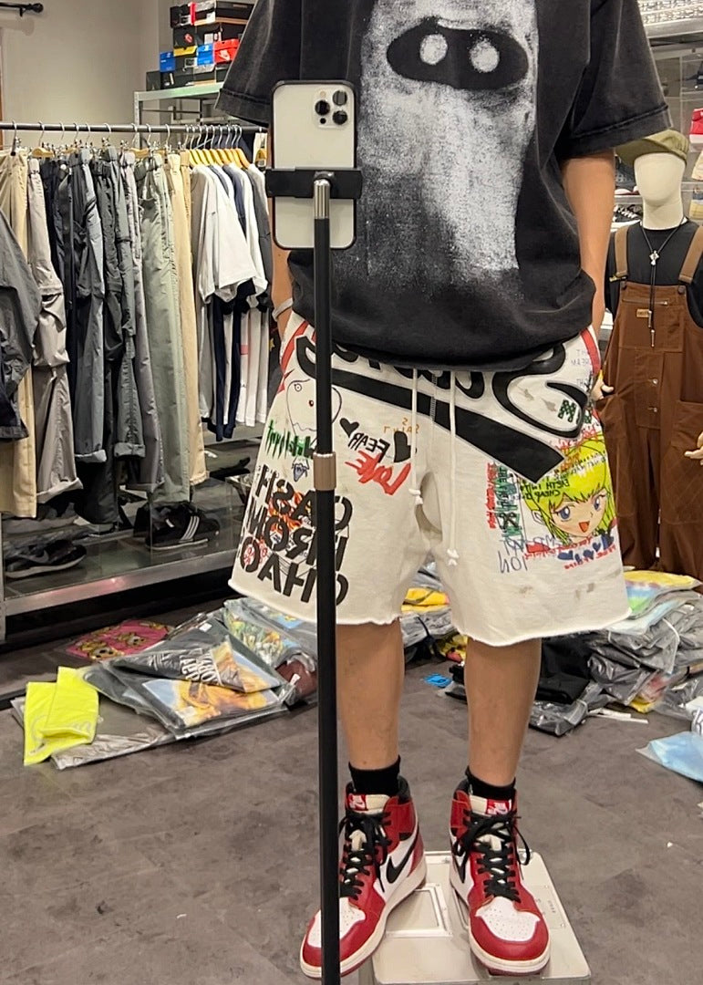 Saint Michael Graffiti Anime Graphic Collaged Sweat Shorts