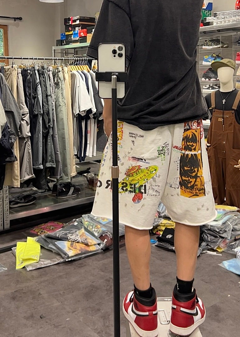 Saint Michael Graffiti Anime Graphic Collaged Sweat Shorts
