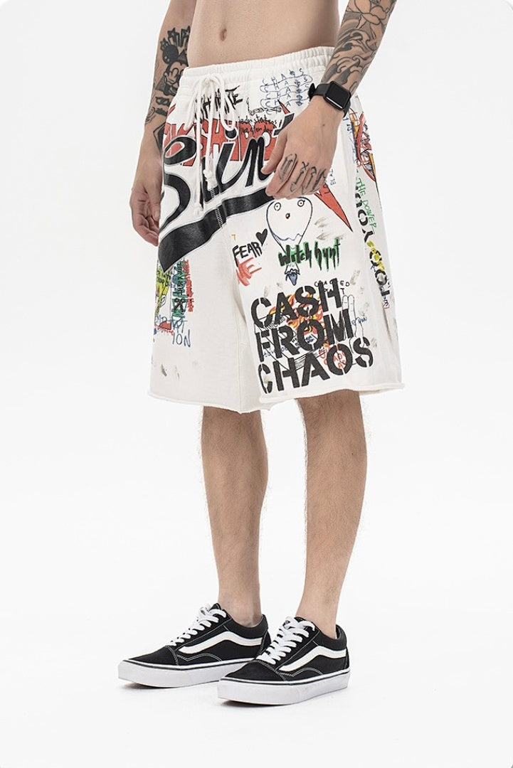 Saint Michael Graffiti Anime Graphic Collaged Sweat Shorts
