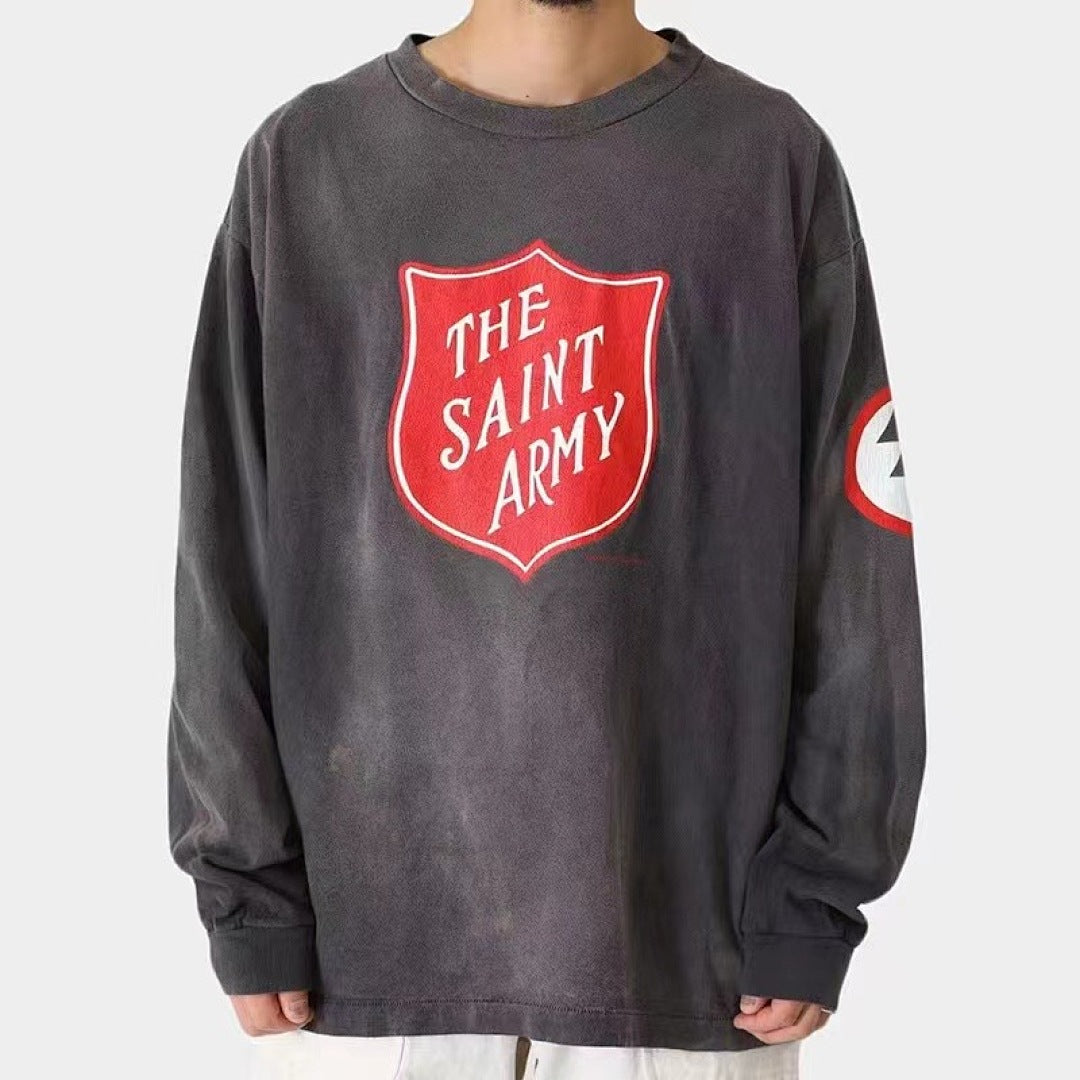 Saint Michael Emblem Patch & Slogan Back Print Sweatshirt
