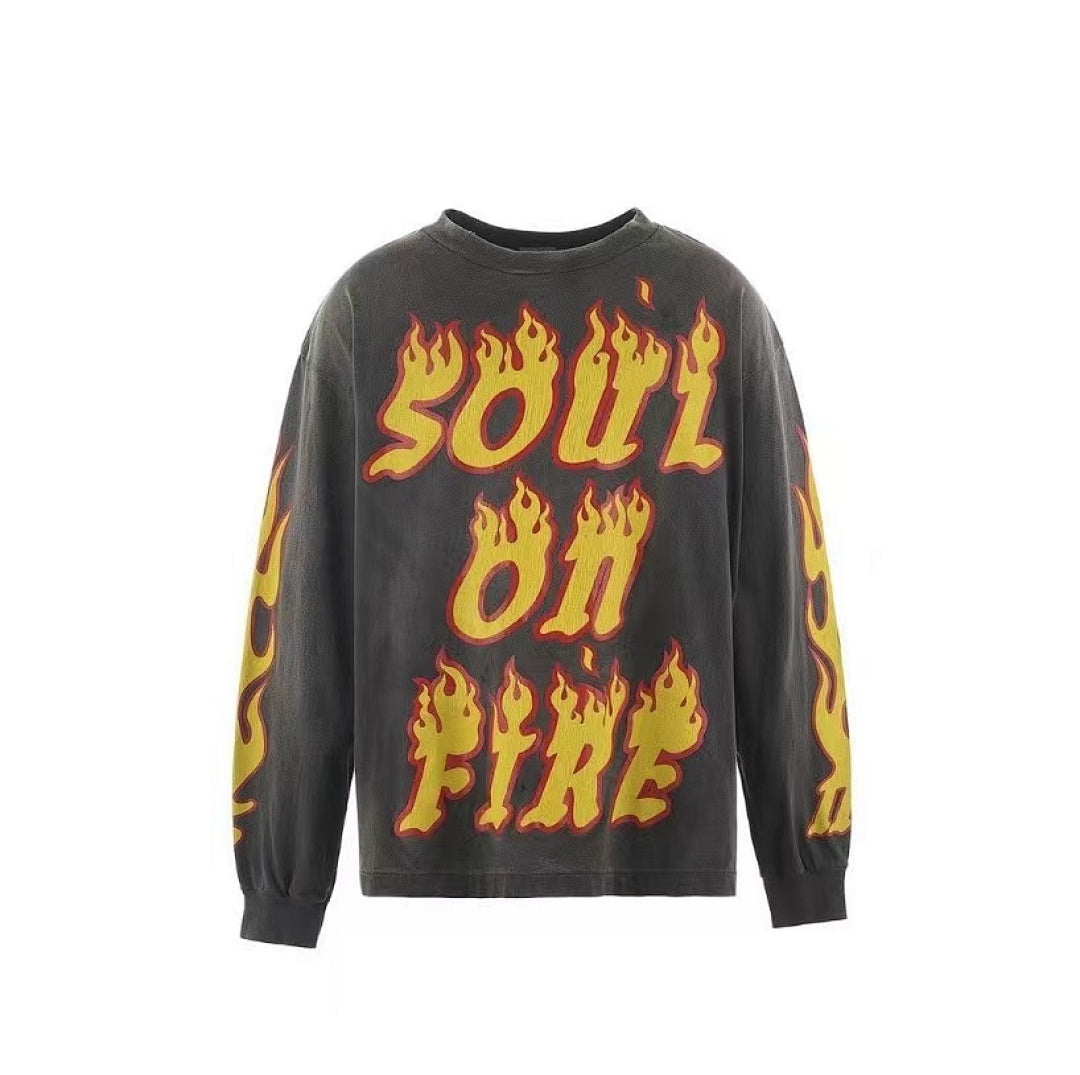 Saint Michael Soul On Fire Flame Sleeve Sweatshirt