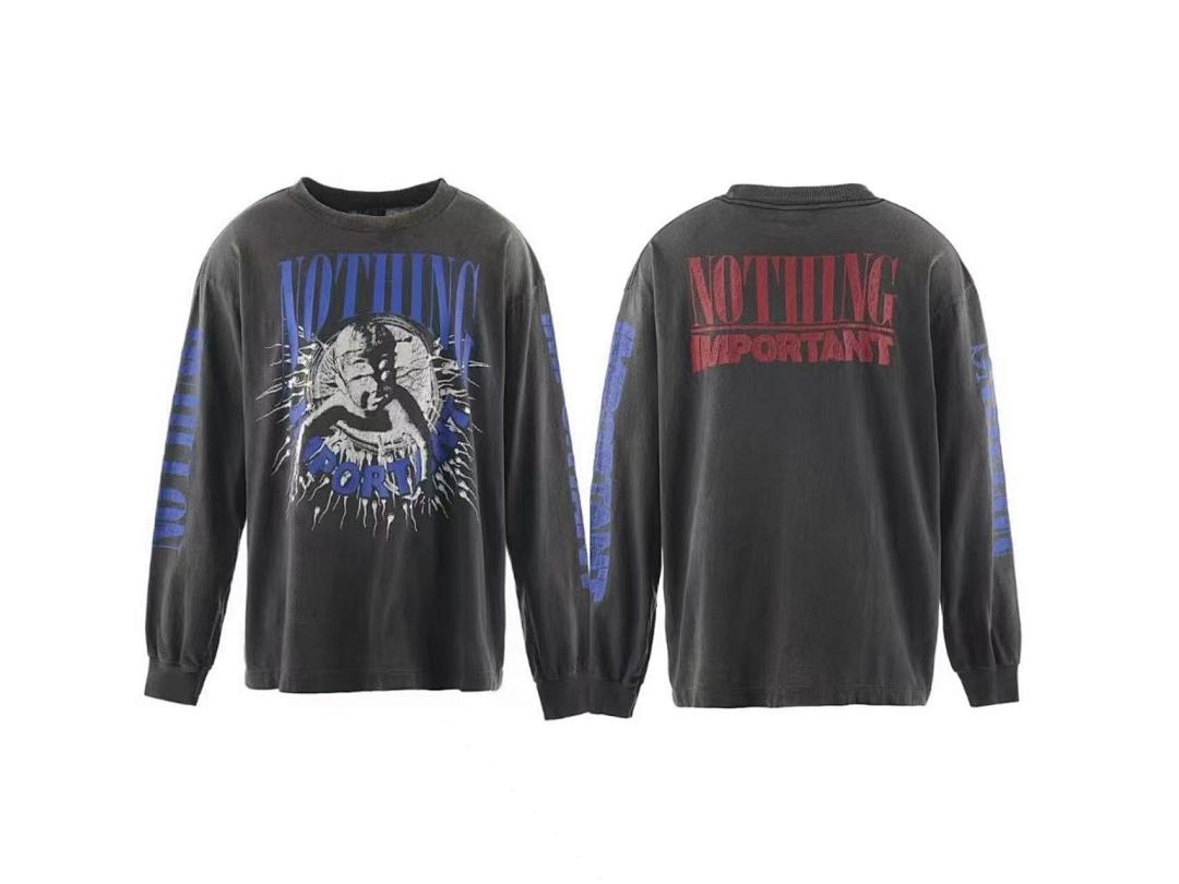 Saint Michael Distressed Graphic Art Long Sleeve Sweatshirt