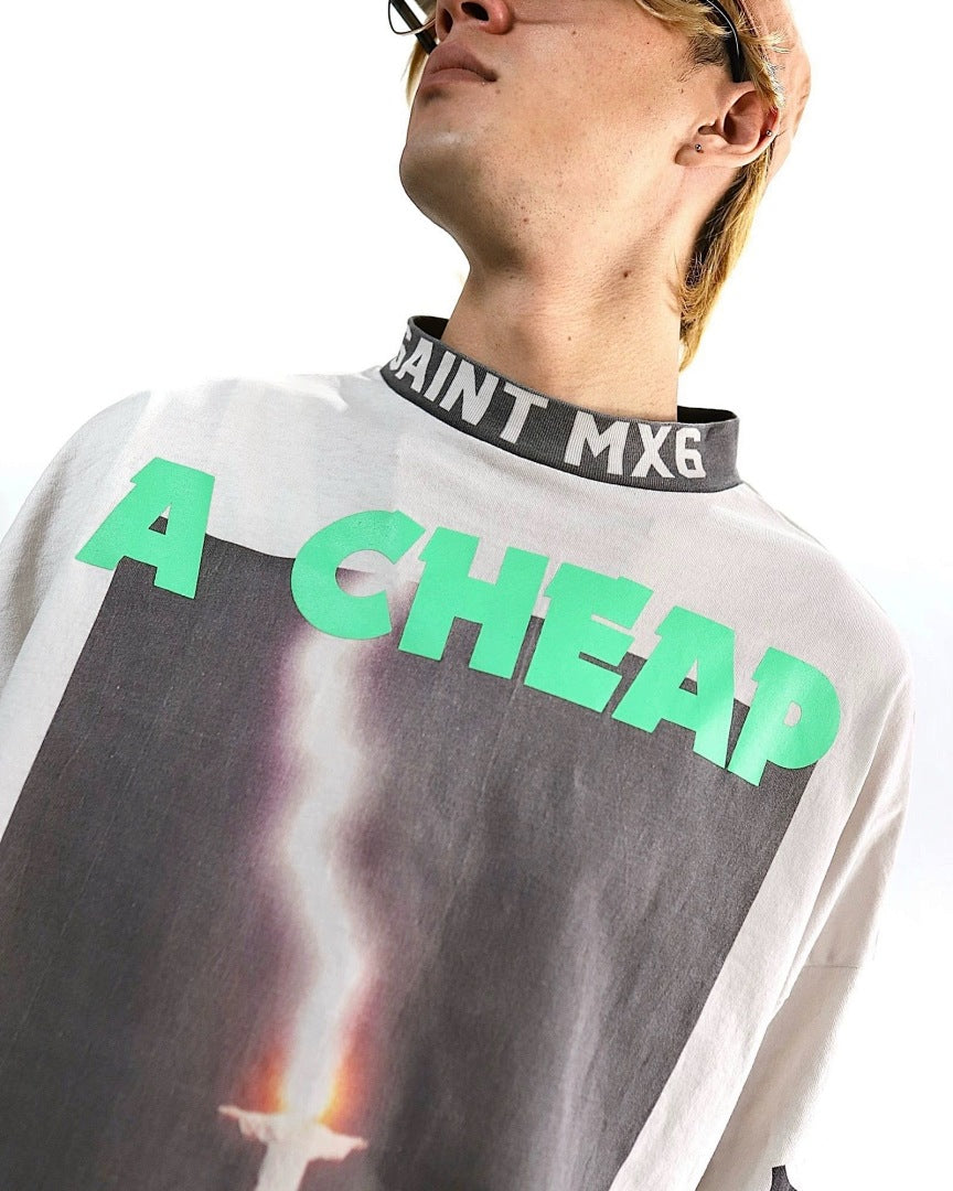 Saint Michael Mock-Neck Photo Print Long Sleeve Sweatshirt