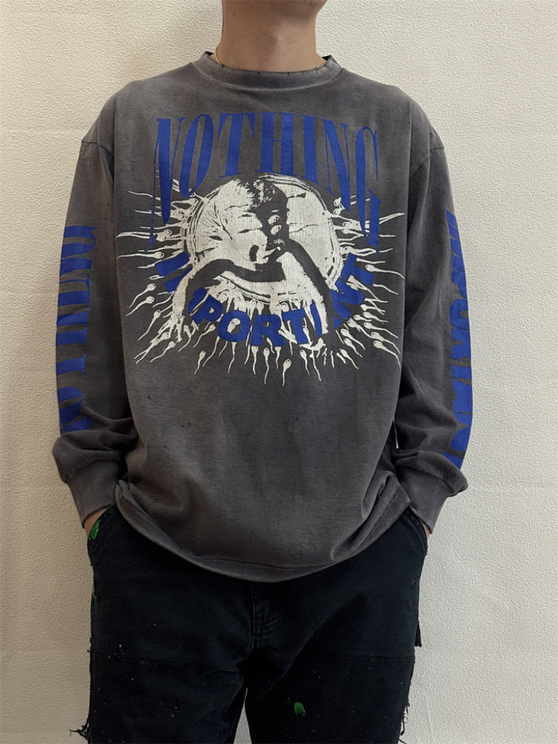 Saint Michael Distressed Graphic Art Long Sleeve Sweatshirt