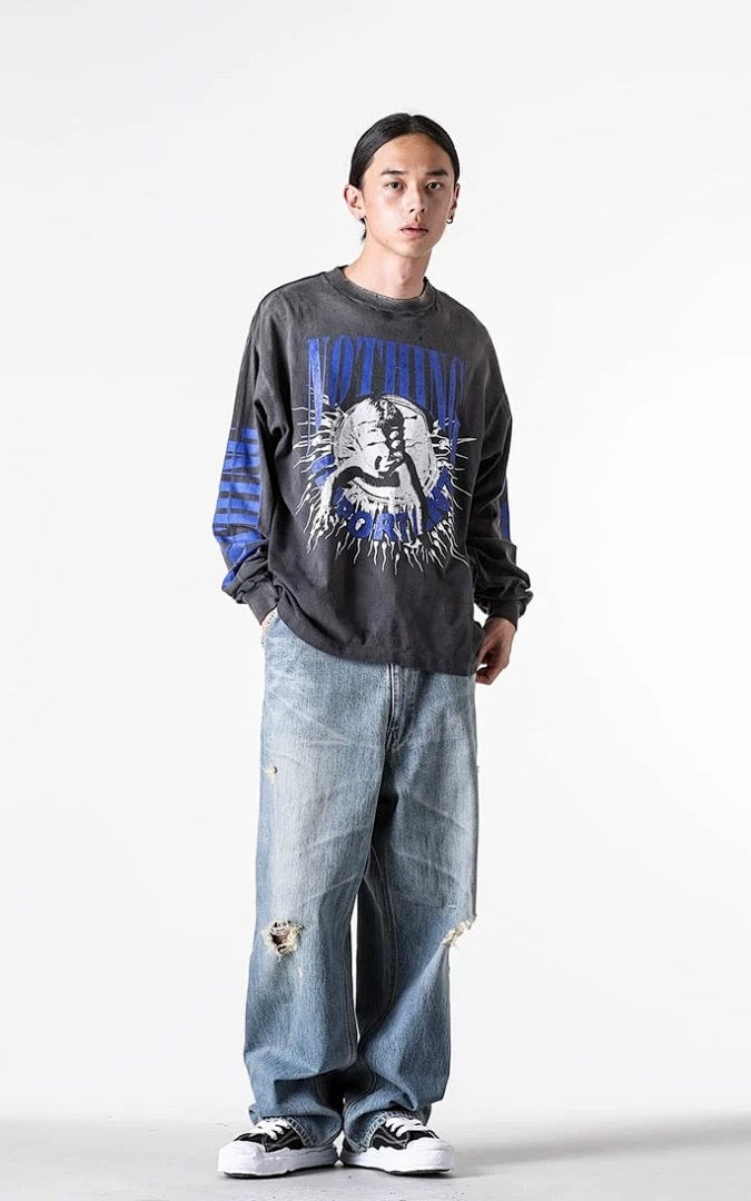 Saint Michael Distressed Graphic Art Long Sleeve Sweatshirt