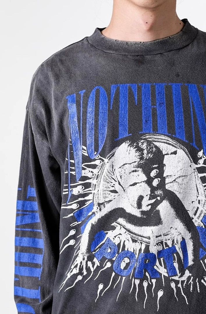 Saint Michael Distressed Graphic Art Long Sleeve Sweatshirt