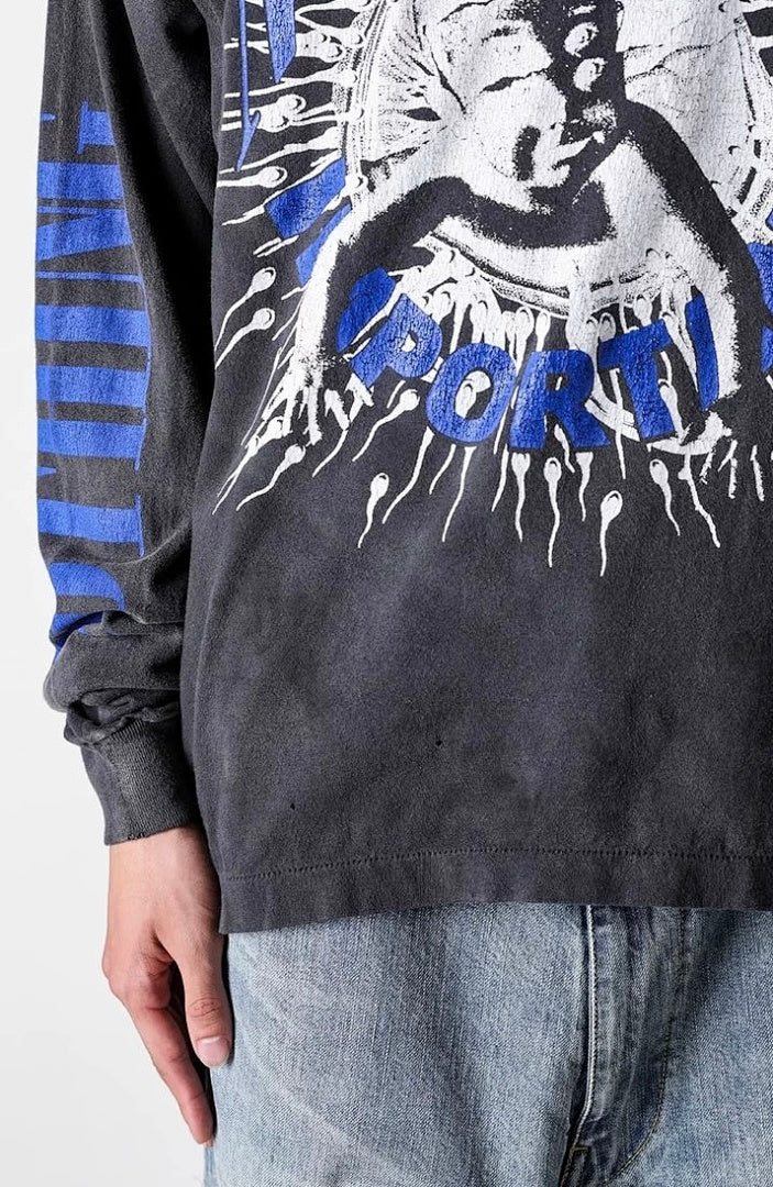 Saint Michael Distressed Graphic Art Long Sleeve Sweatshirt
