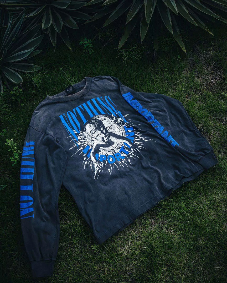 Saint Michael Distressed Graphic Art Long Sleeve Sweatshirt