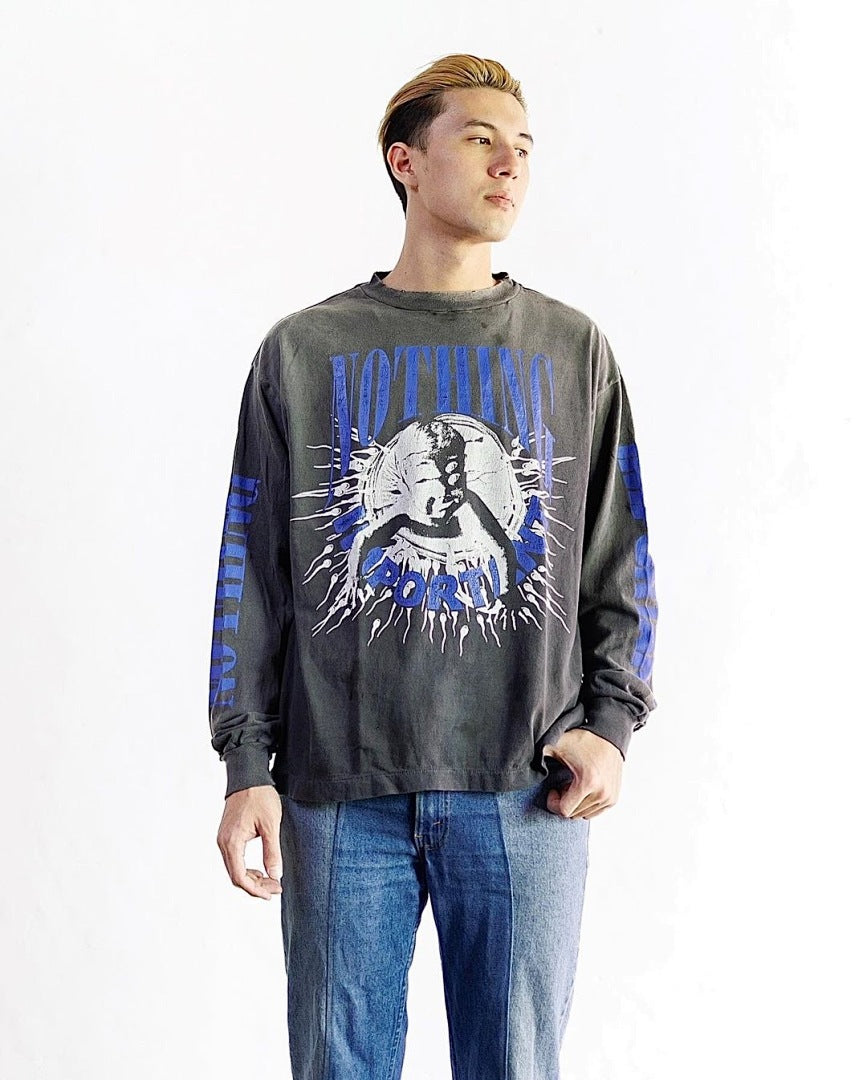 Saint Michael Distressed Graphic Art Long Sleeve Sweatshirt