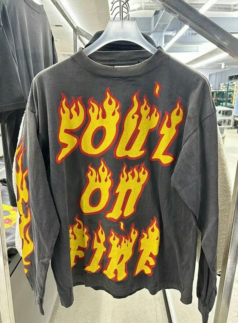 Saint Michael Soul On Fire Flame Sleeve Sweatshirt