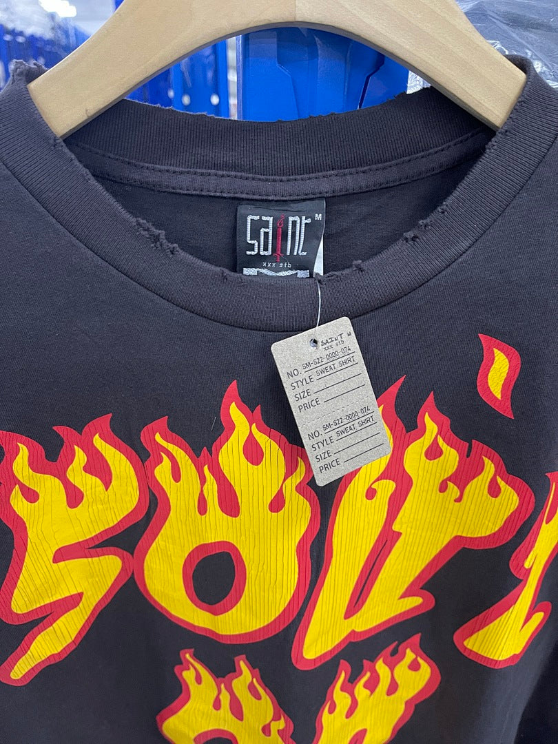 Saint Michael Soul On Fire Flame Sleeve Sweatshirt