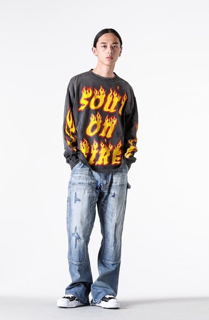 Saint Michael Soul On Fire Flame Sleeve Sweatshirt