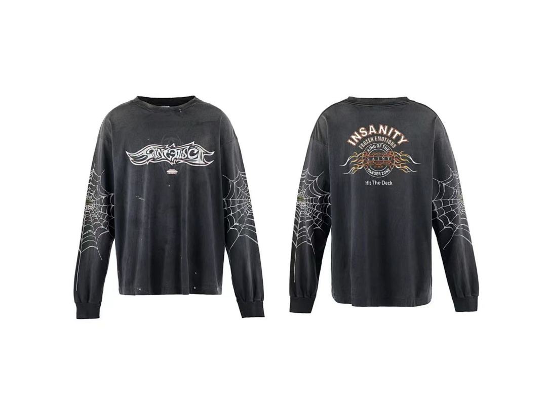 Saint Michael Graphic Emblem & Sleeve Print Sweatshirt