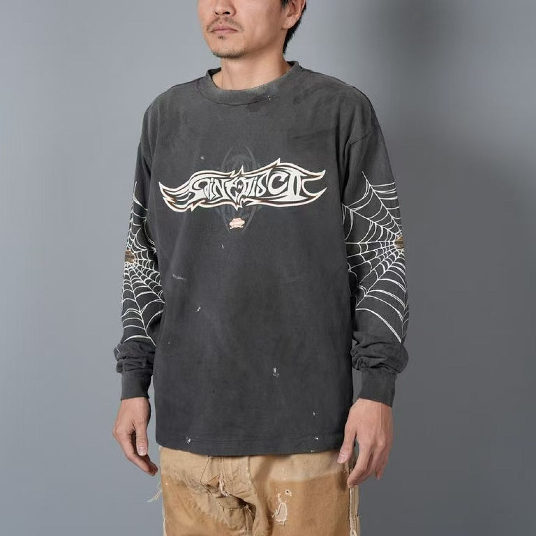 Saint Michael Graphic Emblem & Sleeve Print Sweatshirt