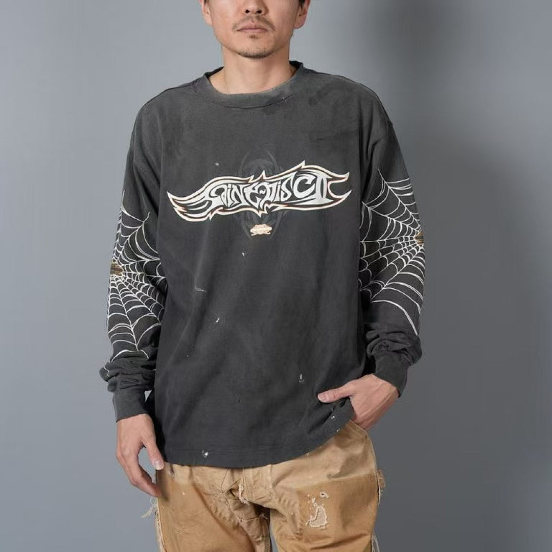 Saint Michael Graphic Emblem & Sleeve Print Sweatshirt