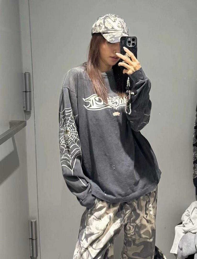 Saint Michael Graphic Emblem & Sleeve Print Sweatshirt