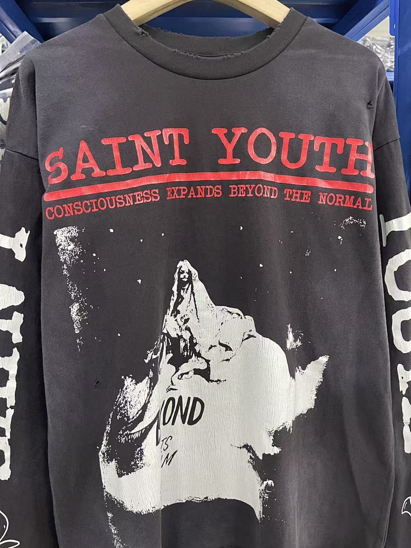 Saint Michael Photo Print & Slogan Typography Sweatshirt