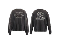 Saint Michael Script & Skull Graphic Distressed Sweatshirt