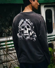 Saint Michael Script & Skull Graphic Distressed Sweatshirt