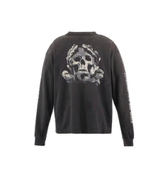 Saint Michael Script & Skull Graphic Distressed Sweatshirt