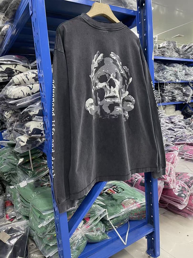 Saint Michael Script & Skull Graphic Distressed Sweatshirt