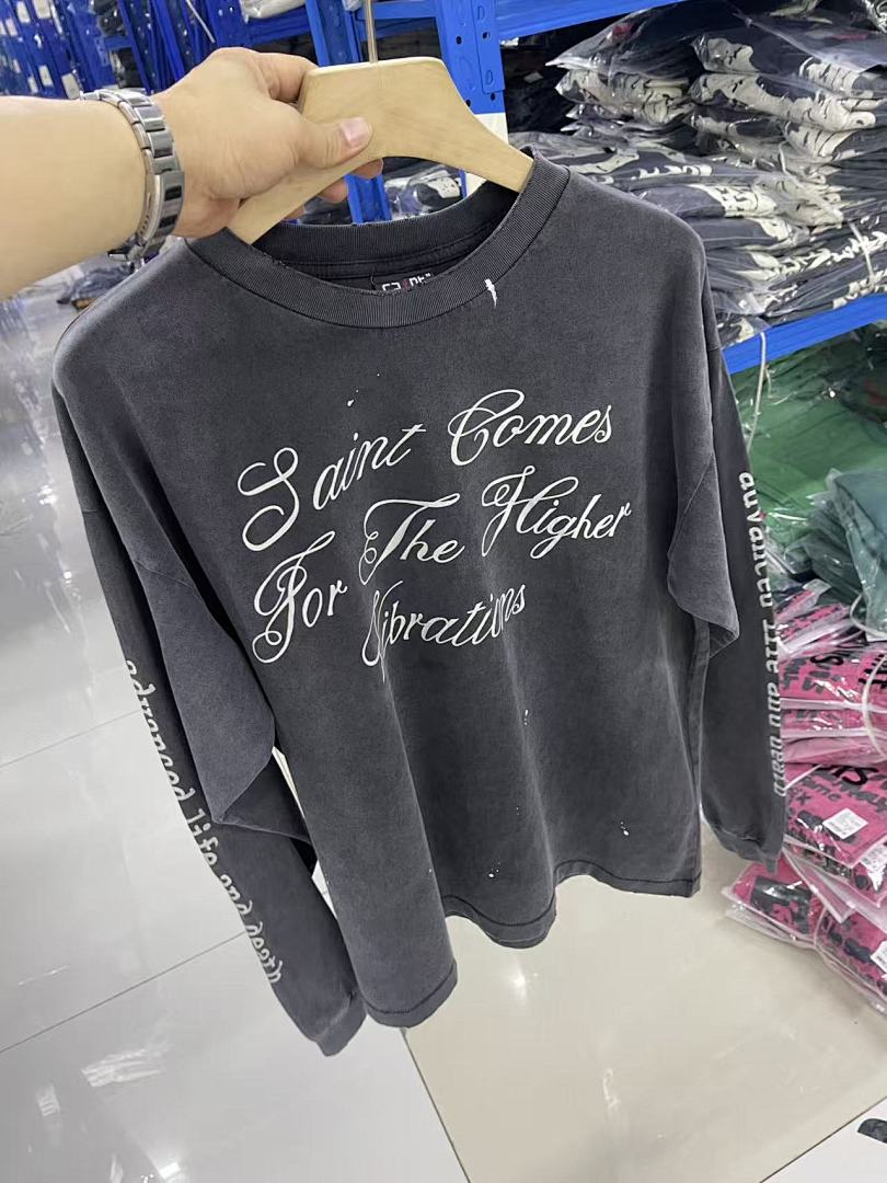 Saint Michael Script & Skull Graphic Distressed Sweatshirt