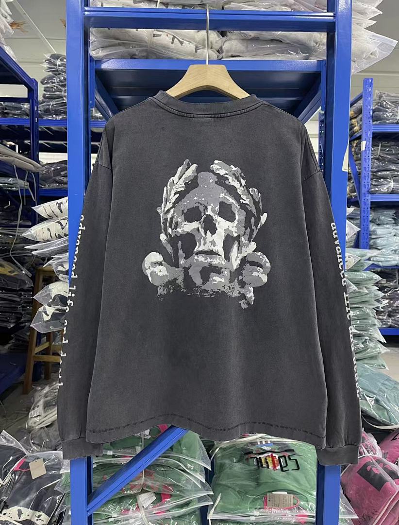 Saint Michael Script & Skull Graphic Distressed Sweatshirt