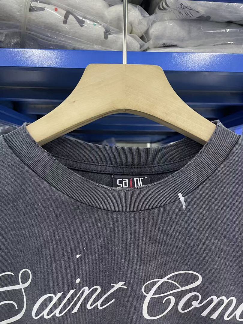 Saint Michael Script & Skull Graphic Distressed Sweatshirt