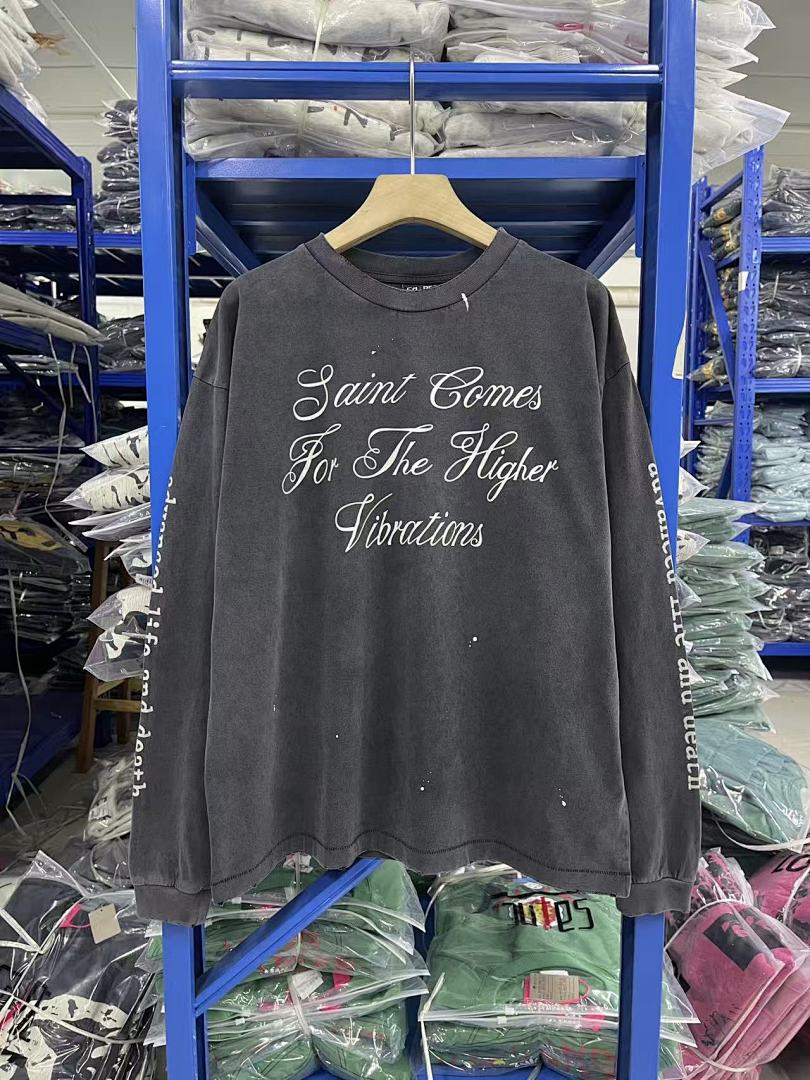 Saint Michael Script & Skull Graphic Distressed Sweatshirt