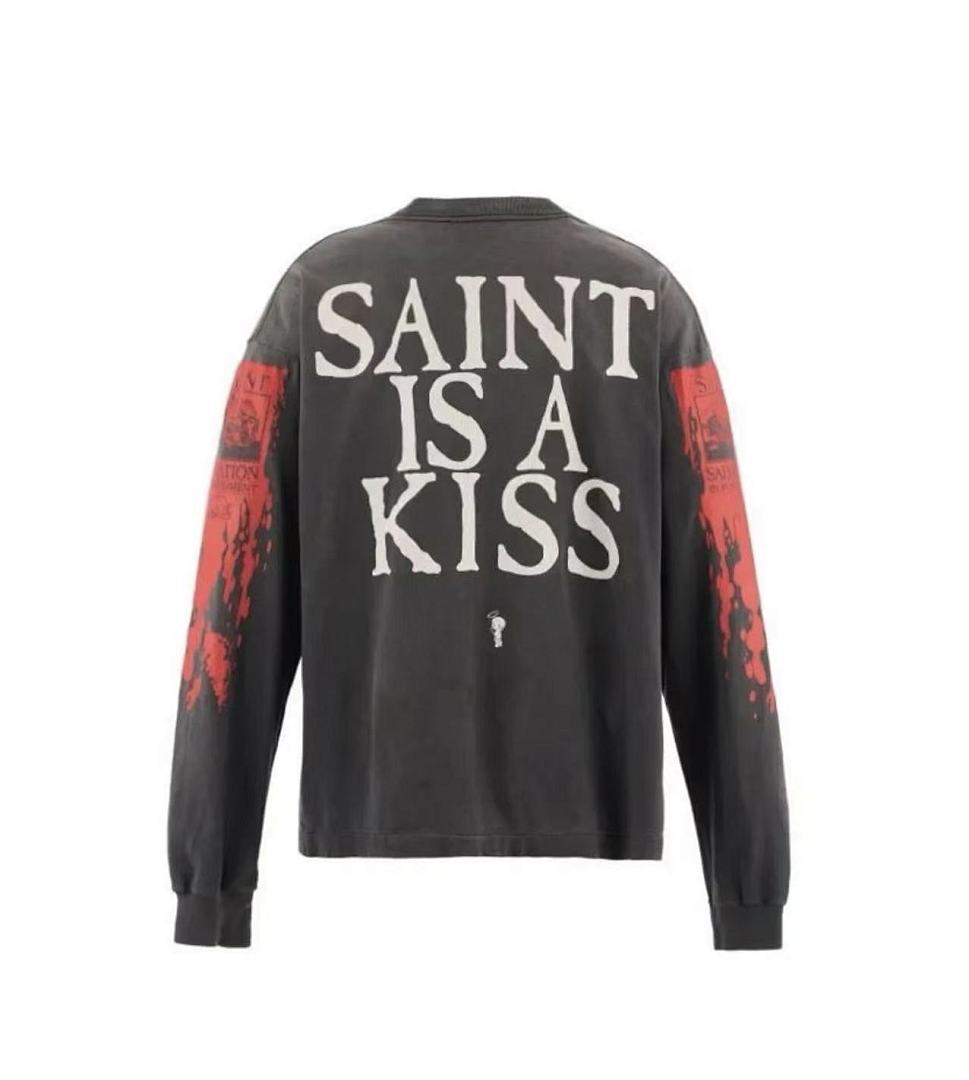 Saint Michael Graphic Art & Kiss Slogan Sweatshirt