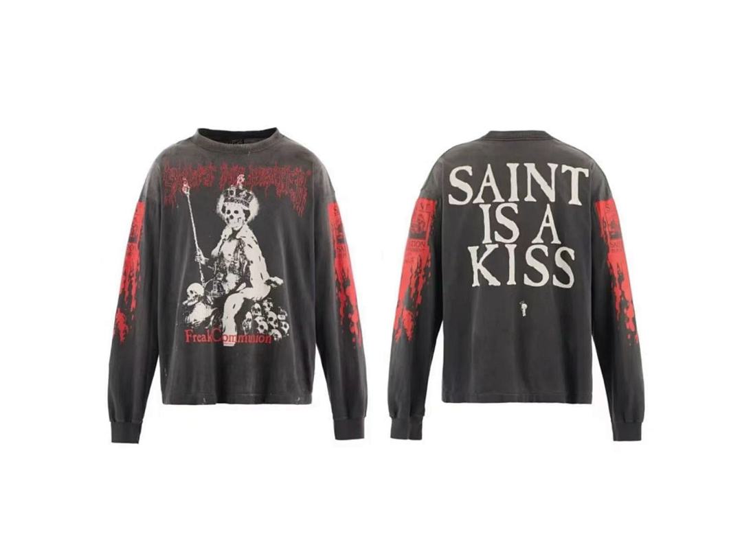 Saint Michael Graphic Art & Kiss Slogan Sweatshirt