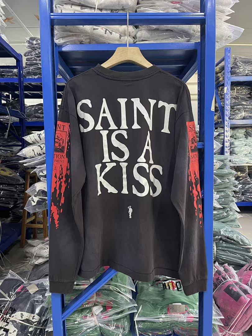 Saint Michael Graphic Art & Kiss Slogan Sweatshirt