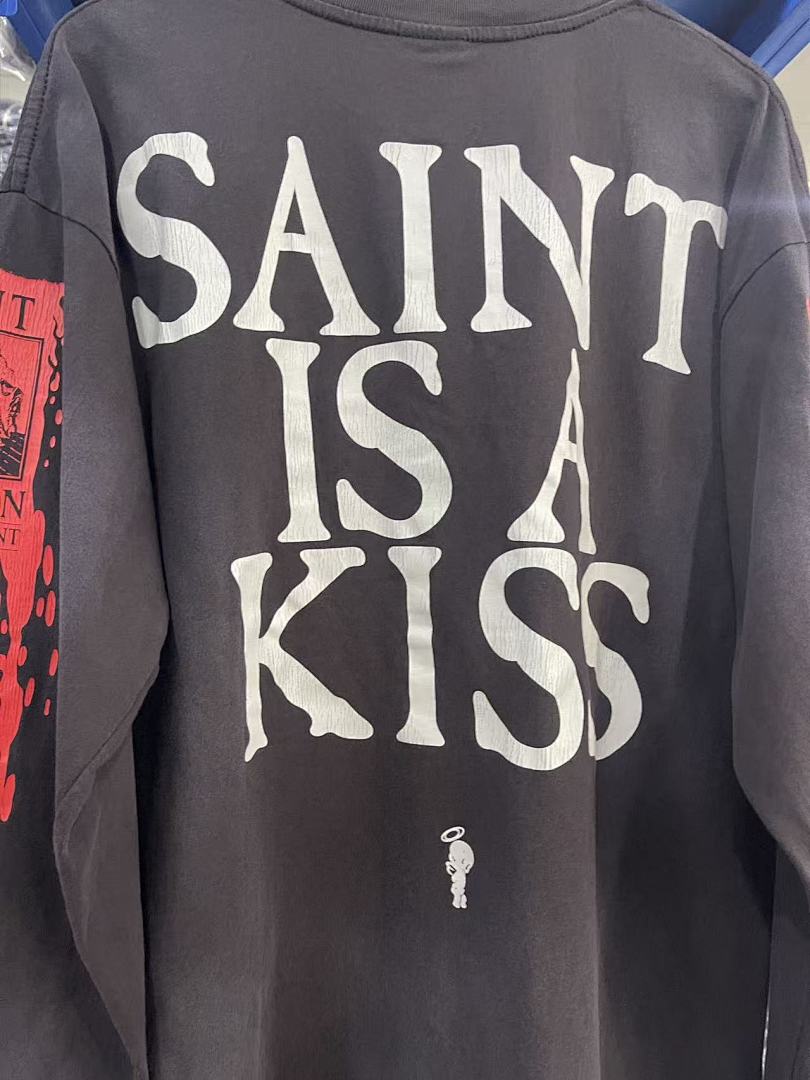 Saint Michael Graphic Art & Kiss Slogan Sweatshirt
