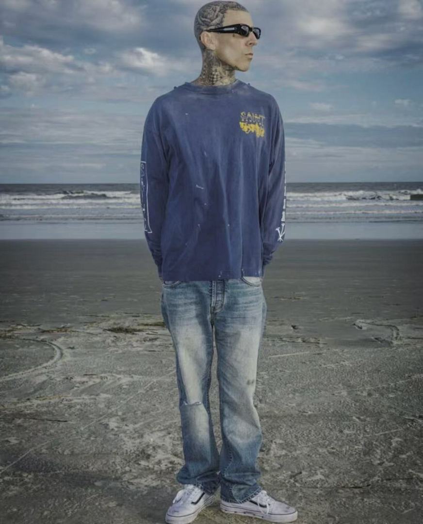 Saint Michael Sleeve Print & Back Emblem Vintage Sweatshirt