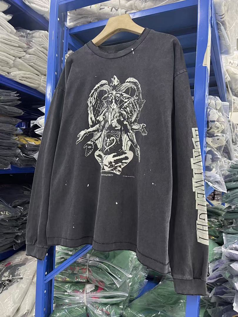 Saint Michael Gothic Illustration & Sleeve Print Sweatshirt